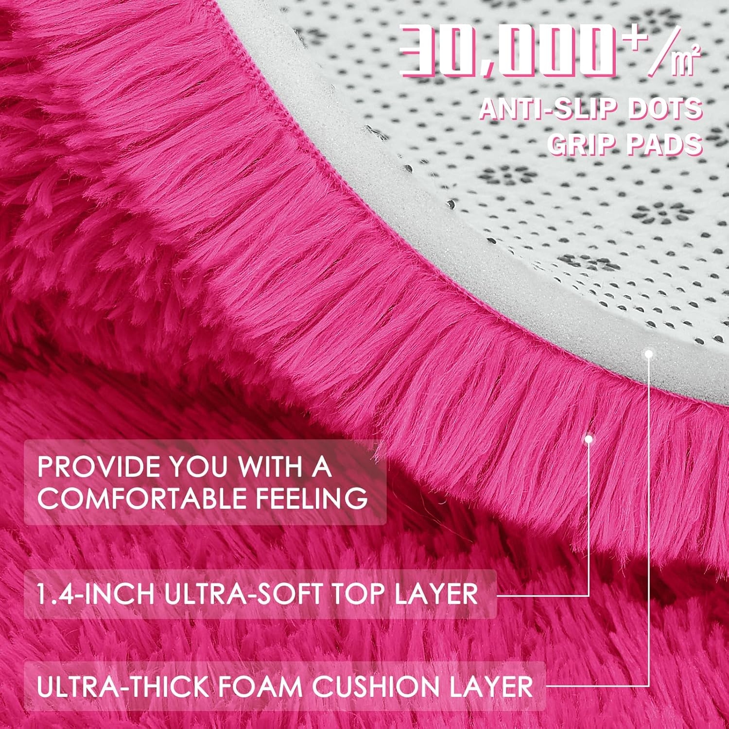OLANLY Round Hot Pink Area Rug - Soft, Fluffy, Machine Washable 2 ft Circle Carpet for Bedrooms & Nurseries