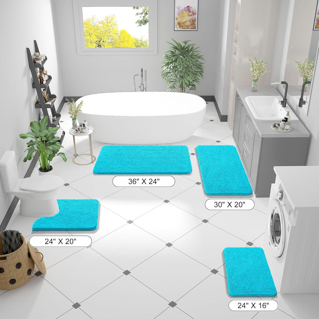 OLANLY Bath Rugs - Extra Soft Chenille, Quick Dry & Absorbent | 24x16 Inches, Aqua Sky Color
