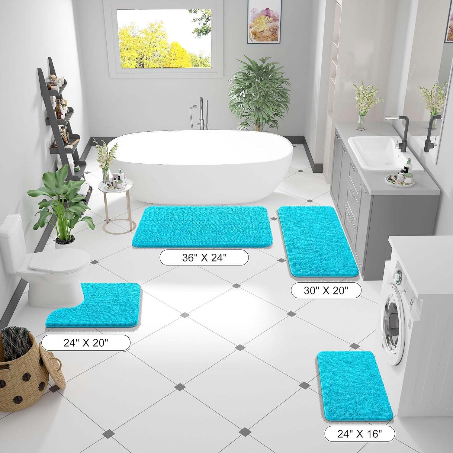 OLANLY Bath Rugs - Extra Soft Chenille, Quick Dry & Absorbent | 24x16 Inches, Aqua Sky Color