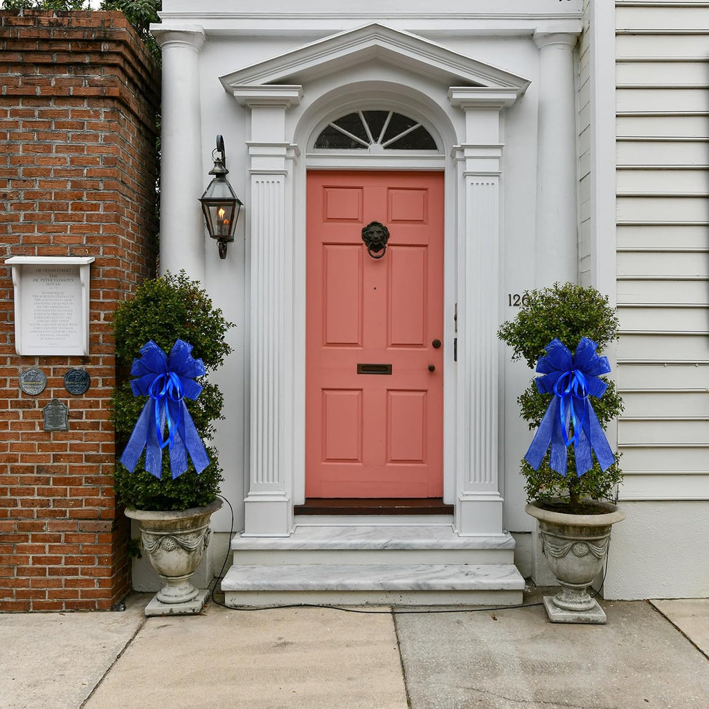 Skiennix Large Dark Blue Burlap Bow - Perfect for Wreaths & Front Door Decor | Spring Holiday Ornament