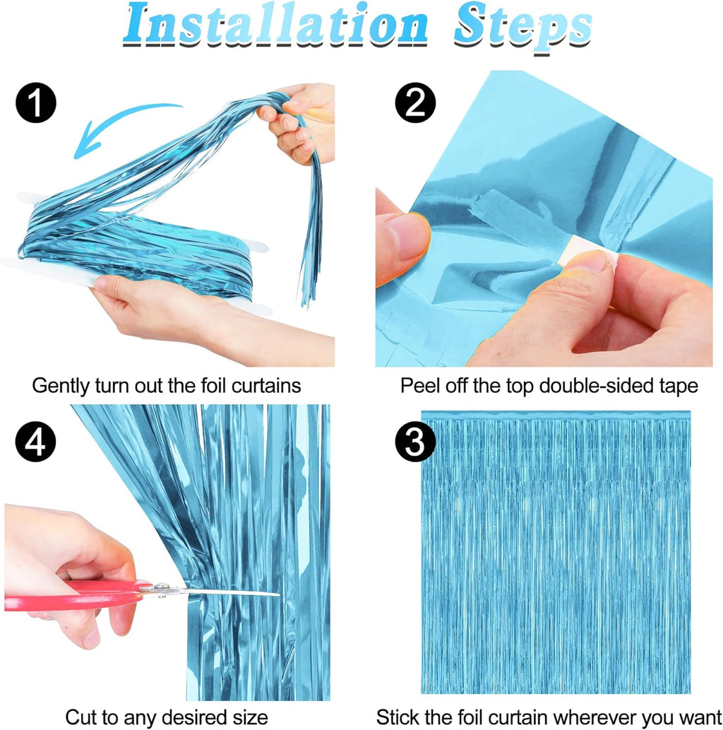 Sky Blue Party Decorations by [Brand Name] - 12 Pack Foil Fringe Curtains | 3.28 FT x 7.05 FT Winter Wonderland Backdrop