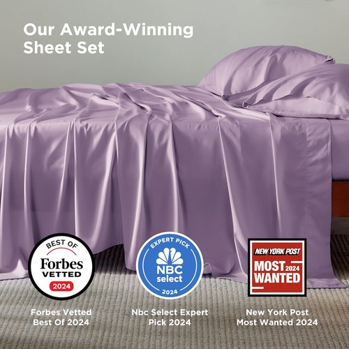 Bedsure Cooling California King Sheet Set - Breathable Rayon from Bamboo, Soft & Silky, Deep Pocket Lilac