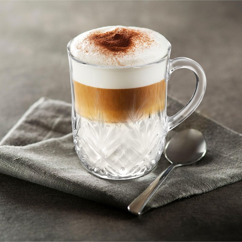 Muldale Set of 4 Crystal Coffee Mugs - Clear Glass Irish Tea Cups for Hot Drinks with Handles - Hot Toddy Glasses - 11.15 oz