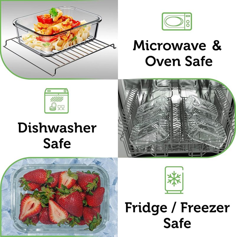 4 Pack Glass Food Storage Containers with Bamboo Lids, Meal Prep Glass Tupperware with Wooden Lid – Dishwasher & Microwave Safe, Plastic Free, BPA Free