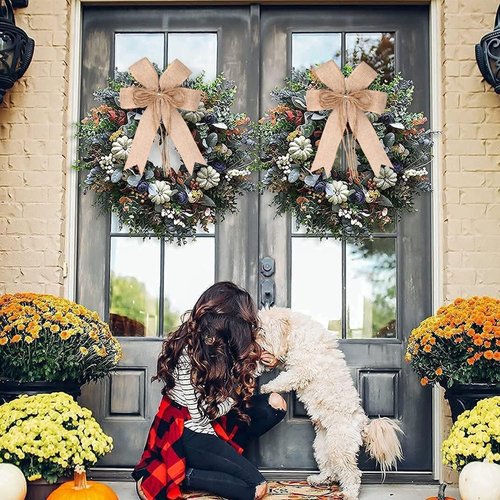 Hongsome Burlap Jute Hemp Rope Bows - Rustic Farmhouse Craft Decor for Gifts & Wreaths | 2 Pack
