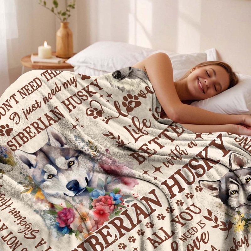 Lussues Nee Siberian Husky Blanket for Dog Lovers,Siberian Husky Flannel Throw Blanket 50 * 60in for Womens
