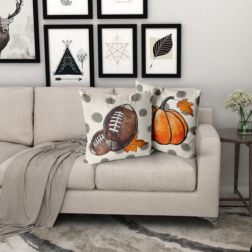 Fall Pillow Covers 18x18 Inch Fall Football Pumpkin Maple Leaf Polyester Decorative Throw Pillow Case Autumn Thankful Polka Dot Cushion Cover Set of 2 Home Decor for Sofa Living Room Couch Chair