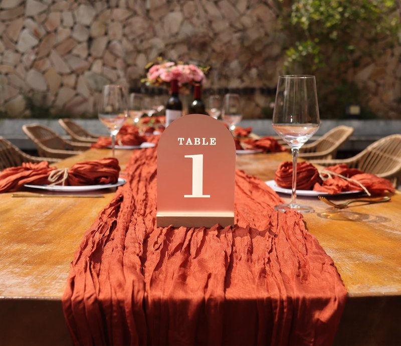ORGANTEAM Wedding Table Numbers 1-20, Acrylic Arch Signs with Natural Wood Stands Holders, Rustic Table Decor for Reception & Parties (Frosted White)