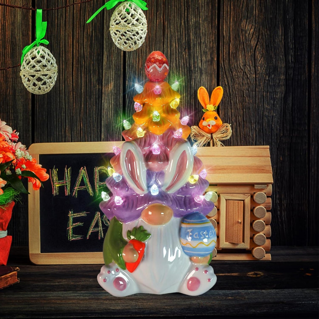 Timer Easter Decorations - Light Up Bunny & Gnome Ceramic Tree Decor | Spring Centerpieces