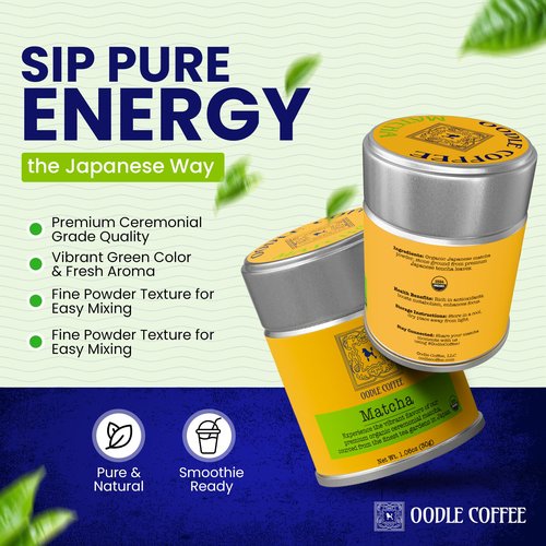 Oodle Coffee Organic Ceremonial Grade Matcha Powder 30g - Japanese Green Tea, First Harvest, Stone Ground - Hot/Iced Latte, Vegan, Gluten-Free, No Bitterness