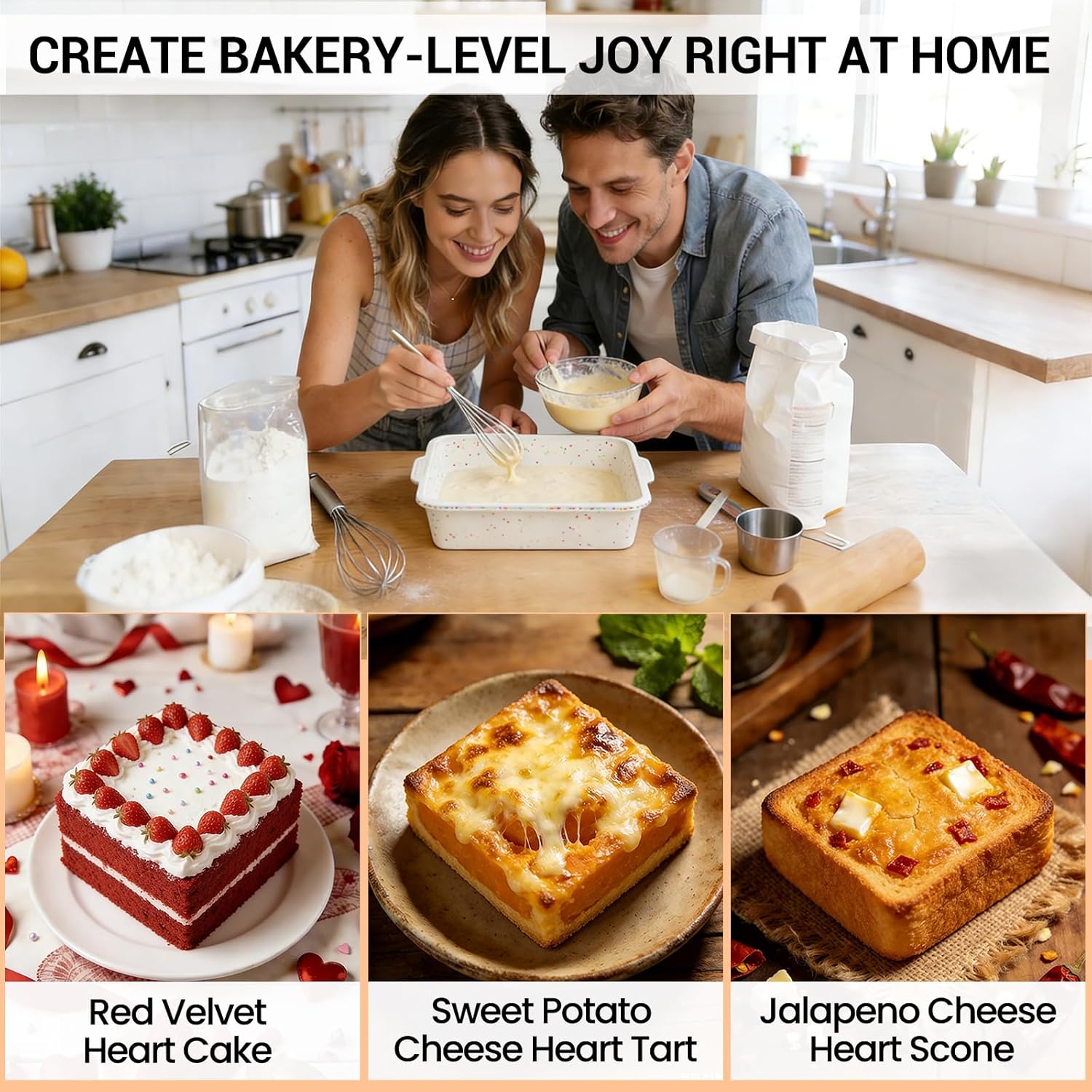 SJ Silicone Square Cake Pan Set - 8 x 8 Inch Nonstick Molds with Metal Reinforced Frame - BPA Free for Cakes, Brownies, and More