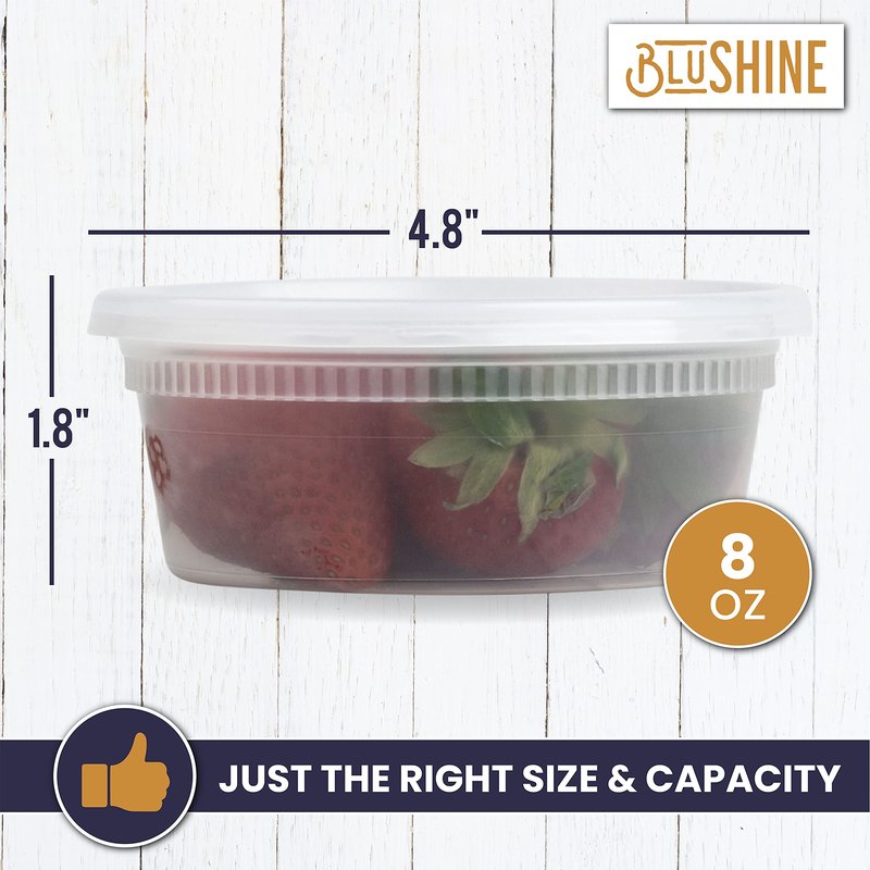 BluShine [40 Sets] 8 oz. Plastic Deli Food Storage Containers with Airtight Leak Proof Lids - Reusable - Microwave, Fridge, and Freezer Safe