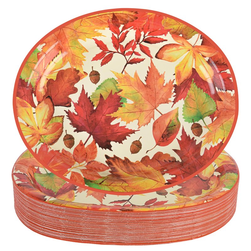 Elyxio 50 Pcs Thanksgiving Leaves Oval Paper Plates Fall Disposable Party Plates Autumn Dinner 10" X 12" Dinner Serving Dish Platters for Harvest Give Thanks Party Tableware Supplies