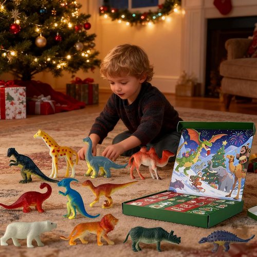 **Dinosaur Advent Calendar 2025 - 24-Day Christmas Countdown with Realistic Figurines for Kids**