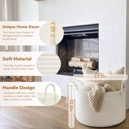 Goodpick Large Laundry Basket - Stylish White Storage Solution for Blankets & Baby Items | 17.7 x 12.6 Inches