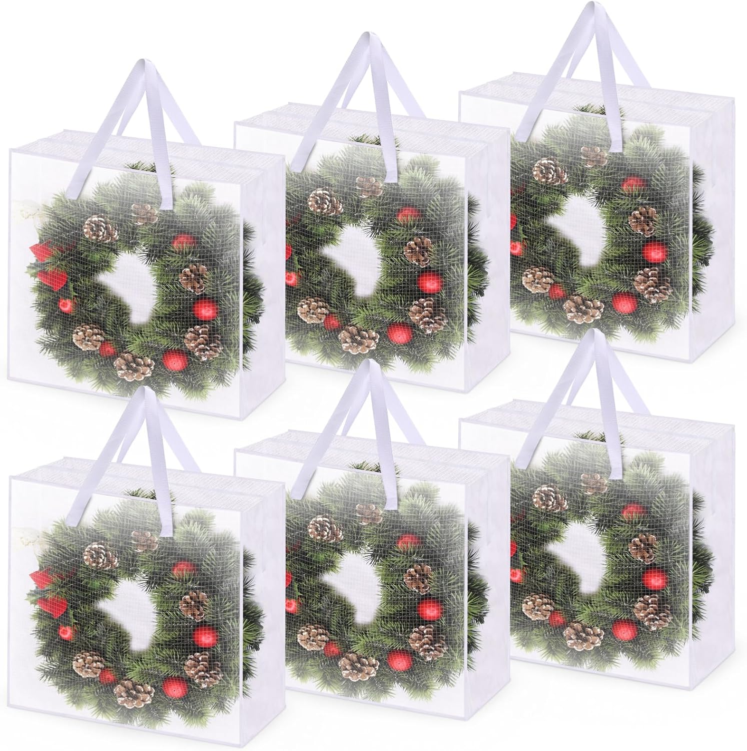 Skiennix 6PCS Christmas Wreath Storage Container - 25" Clear Bags with Handles & Zippers for Holiday Decor