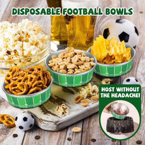 gisgfim 24 Set Football Party Supplies 18.6oz Footballs Party Disposable Bowls Football Game Paper Serving Bowls Footballs Serving Tableware and Fork for Sports Events 2026 Food Birthday 24 Guests