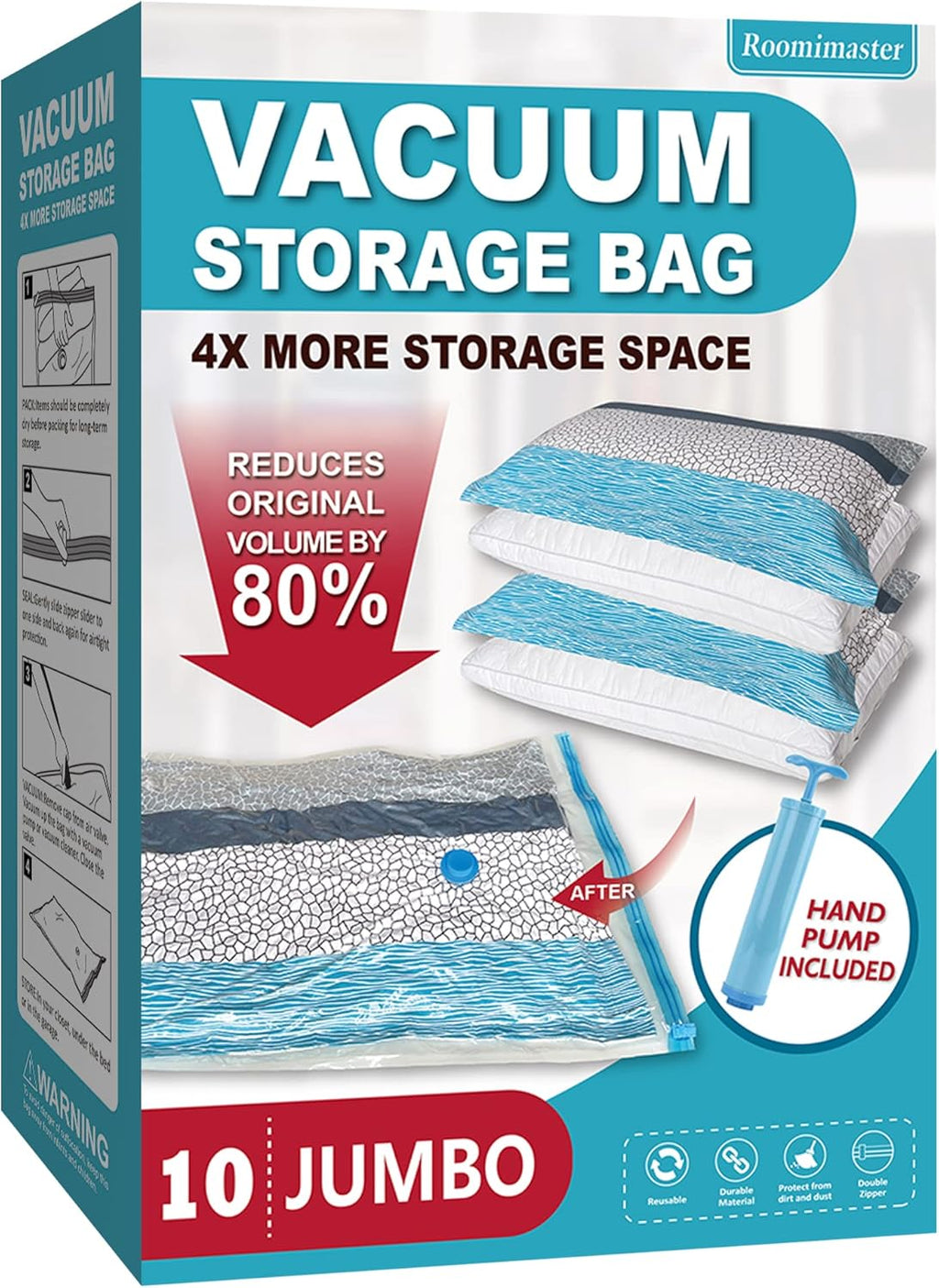 Roomimaster Vacuum Storage Bags - Jumbo Space Saver for Clothing, Bedding & Travel | 10 Pack