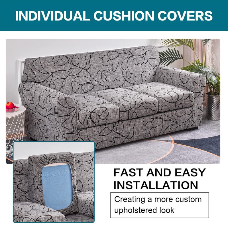 KRFOONN 4 Piece Stretch Sofa Couch Covers for 3 Cushion Couches Printed Sofa Slipcover with 3 Separate Seat Cushion Covers Washable Sofa Slip Covers Furniture Protector for Pets Kids (Large, 25)