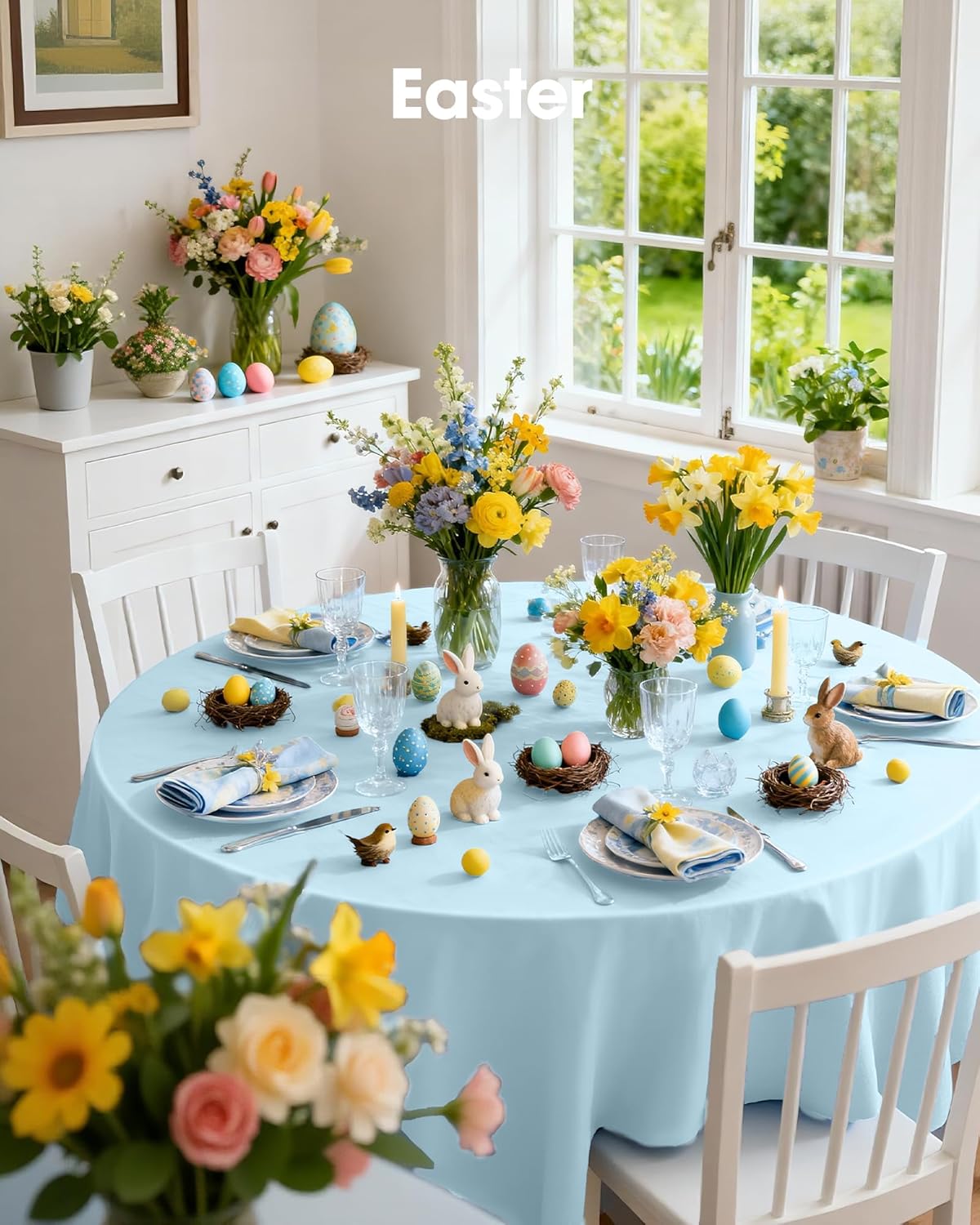 Pureegg Disposable Plastic Tablecloths - 84'' Round, Leakproof & Sturdy, Baby Blue | 8 Pack for Parties & Weddings