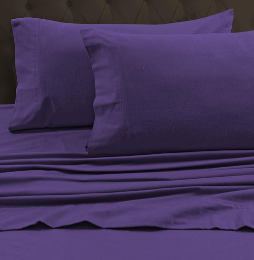 Tribeca Living Cal King Cotton Flannel Flat Sheet Only 170-GSM - Oversized 112 x 106 Inch Dimensions for Generous Bed Coverage - Soft Breathable Bedding in Purple