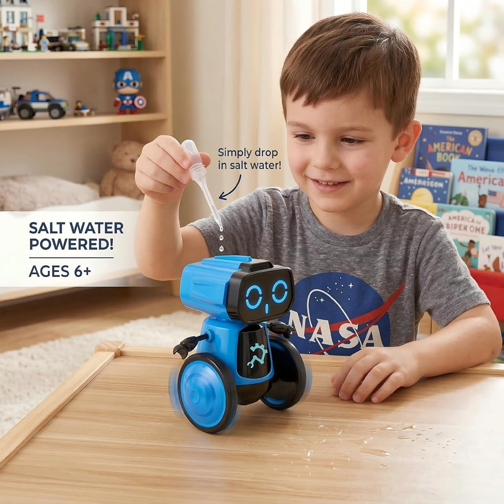 Science Saltwater-Powered Robot Kit - DIY STEM Toy for Creative Experiments | Eco-Friendly Gift for Kids (Blue)