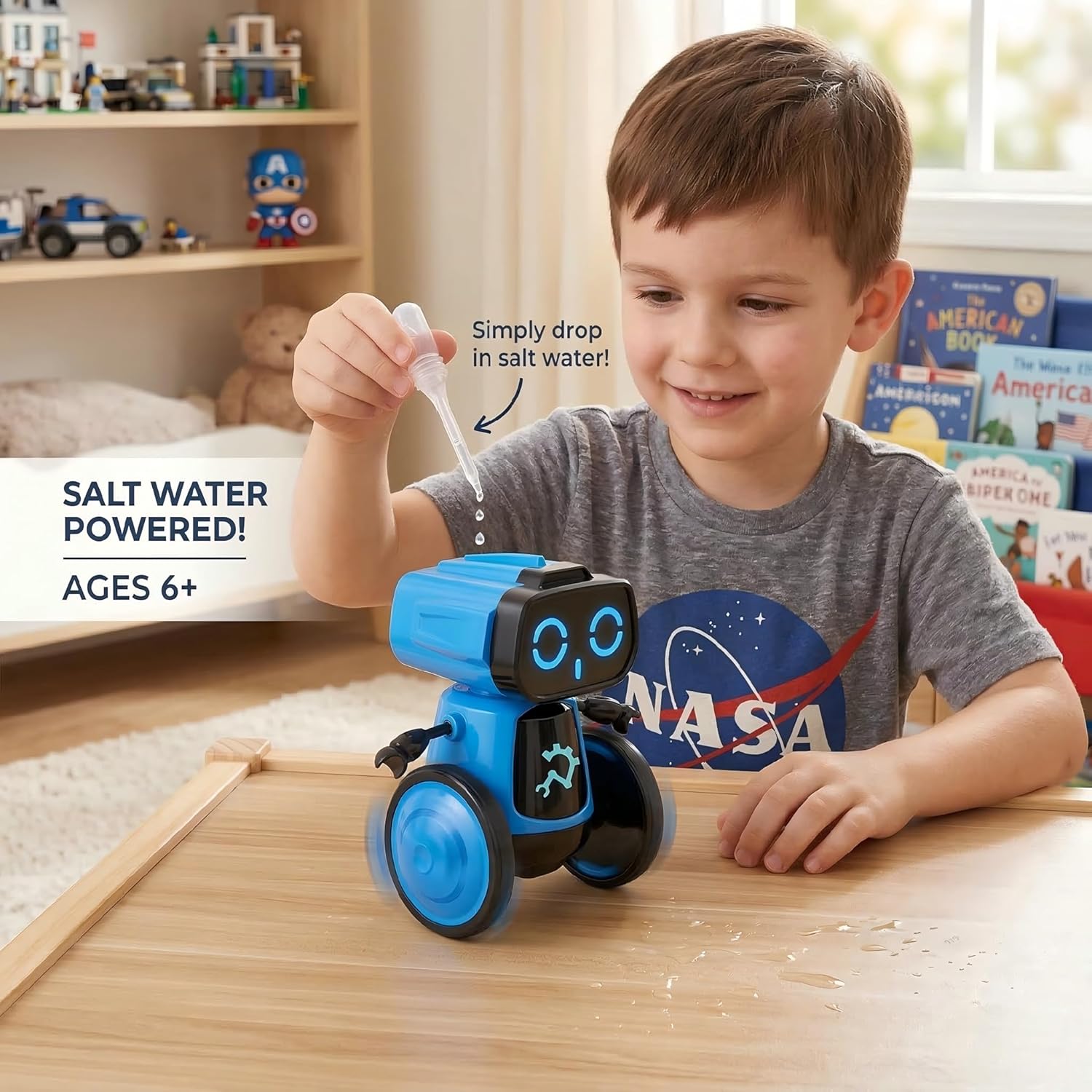 Science Saltwater-Powered Robot Kit - DIY STEM Toy for Creative Experiments | Eco-Friendly Gift for Kids (Blue)
