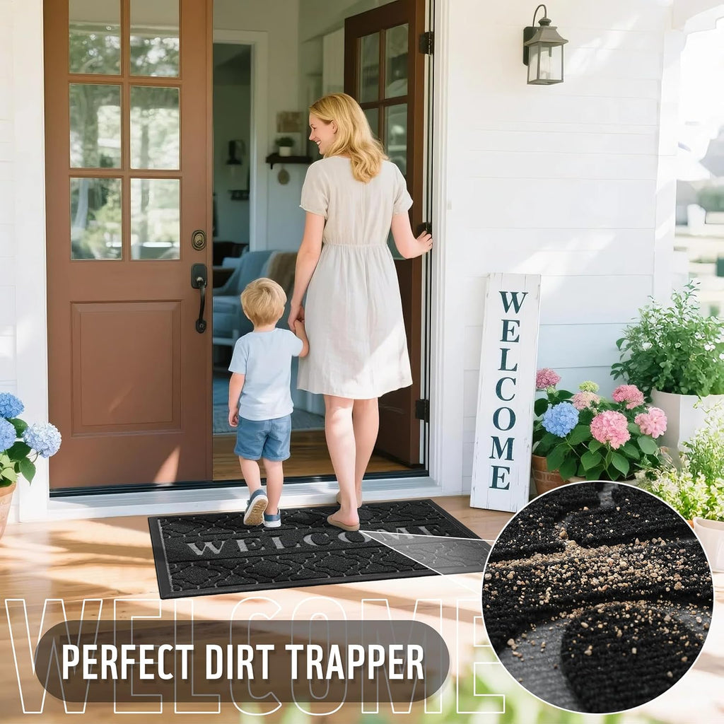 Yimobra Outdoor Welcome Mat - All-Weather Waterproof Non-Slip Doormat | 29.5x17 Inches, Black