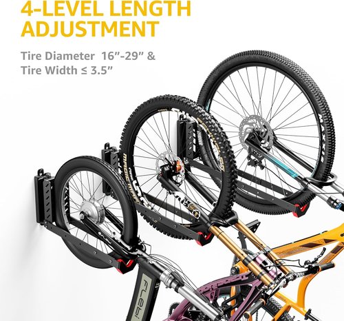 monTEK Swivel Bike Wall Mount - Easy Load & Unload Bike Hanger | Space-Saving Garage Rack, 4 Pack, Holds Up to 77 lbs