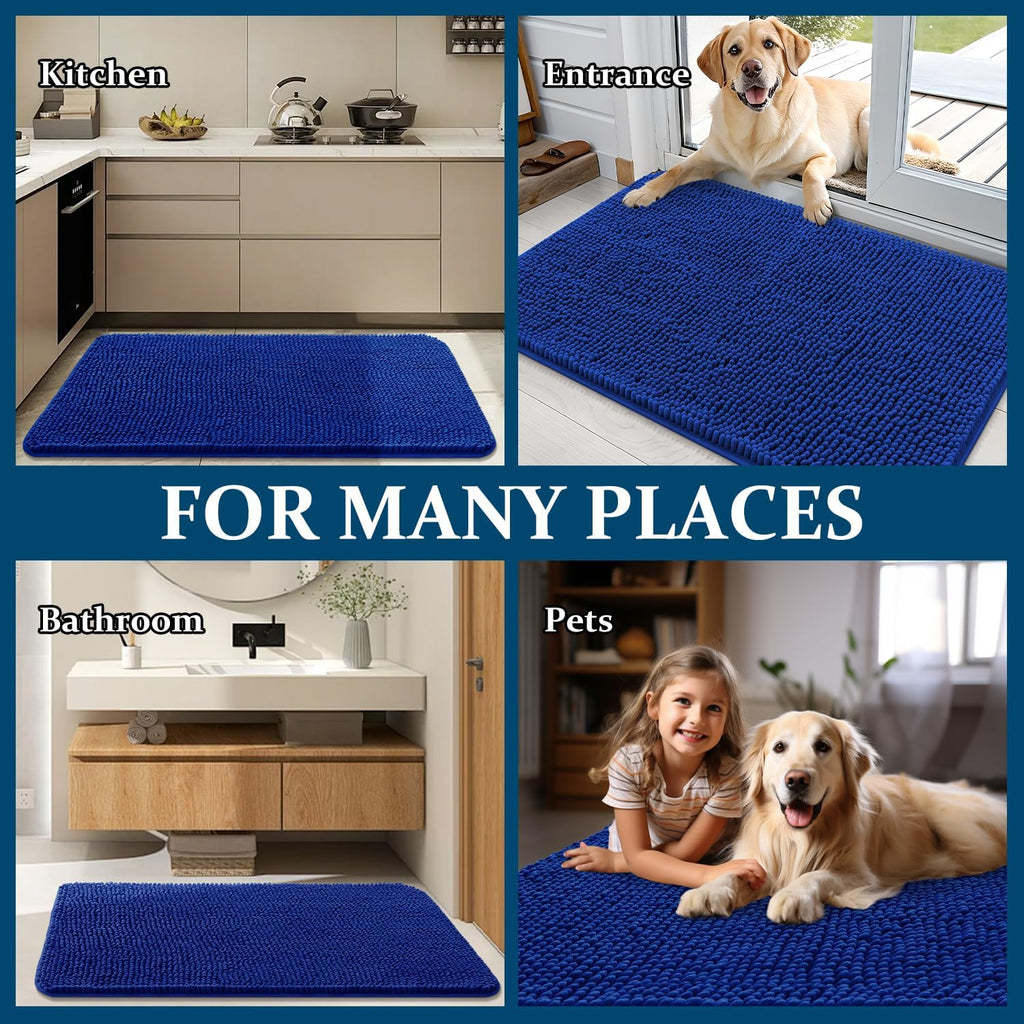 OLANLY Dog Door Mat - Absorbent Non-Slip Washable Doormat for Muddy Paws | 54x24 Royal Blue