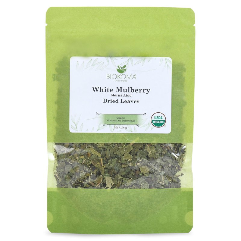 Biokoma Organic White Mulberry Leaf Tea Loose Dried Leaves 1.76oz - Morus Alba Herbal Tea - USDA Organic - Resealable Moisture Proof Pouch - No Additives - No Preservatives - Non GMO - Kosher