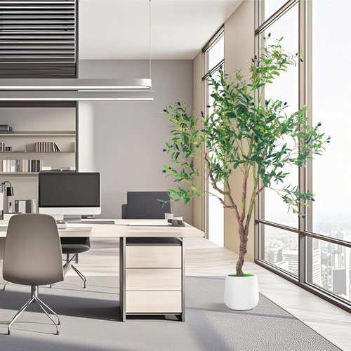BLATOMIC Olive Trees Artificial Indoor, 6FT Tall Faux Olive Tree with White Tall Planter, Artificial Plants with Natural Wood Trunk and Lifelike Fruits, Large Olive Plants for Home Office Decor