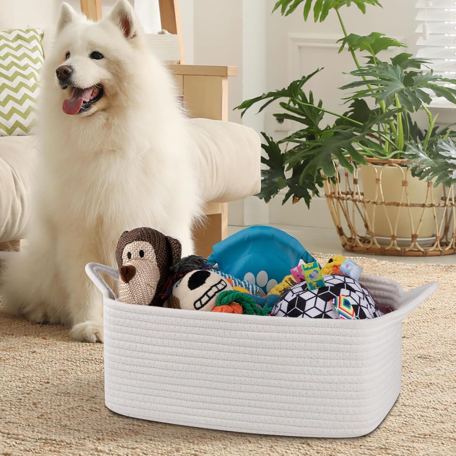 OIAHOMY Woven Storage Basket - Versatile Gift Basket with Handles for Baby Showers & Nursery - White