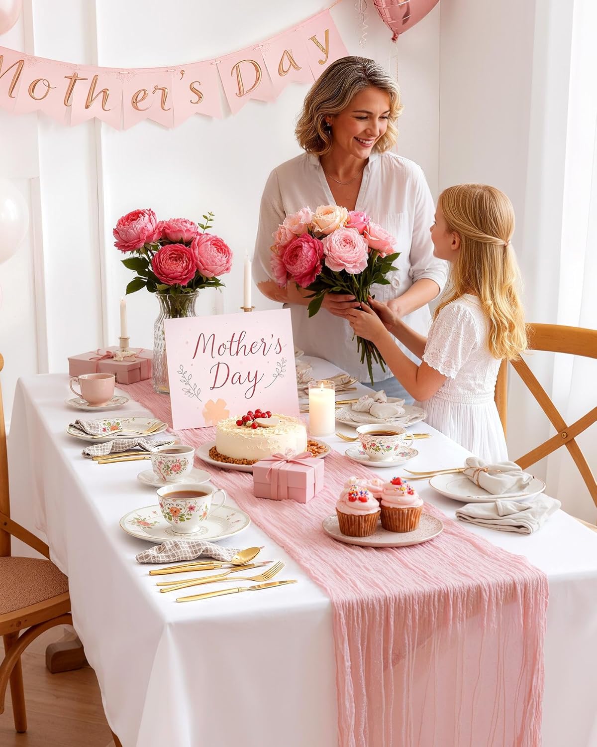Pureegg Cheesecloth Table Runner - 2-Pack 120'' Dusty Pink Boho Table Cloth for Weddings & Parties