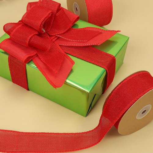 LaRibbons Red Burlap Wired Ribbon - 2.5 Inch x 12 Yards for Crafting, Gift Wrapping & Holiday Decor