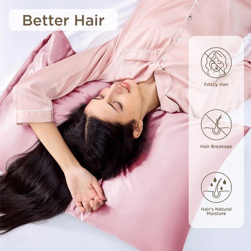 Bedsure King Size Satin Pillowcase Set - Silky Pink Pillow Covers for Hair & Skin, 20x36 Inches