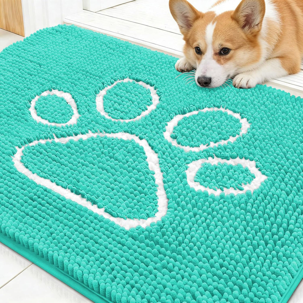 OLANLY Dog Door Mat - Absorbent Non-Slip Mud Mat for Paws | Quick Dry Chenille 30x20, Teal