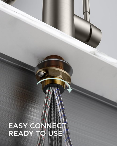 FORIOUS Kitchen Faucet - Brushed Nickel Pull Down Sprayer | Commercial Stainless Steel Design for RV & Utility Room