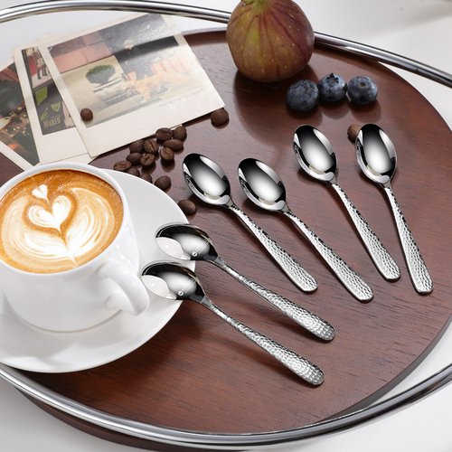 KEAWELL Premium Louise Hammered Coffee Spoons, 18/10 Stainless Steel, 4.4-Inch Demitasse Espresso Size, Brightly Mirror Polished, Set of 12, Dishwasher Safe (12, 4.4 inches)