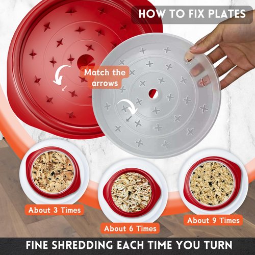 Chicken Shredder Tool Twist Large – 3 Layers Non Slip Meat Shredder with Removable Tray- Dishwasher Safe, Heat Resistant Chicken Breast Shredder with Handle & Serving Tong (Red)