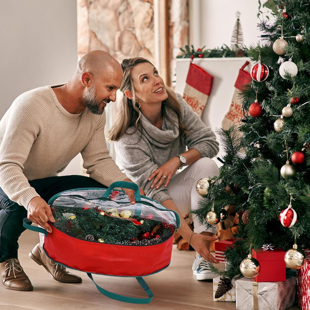 Shappy Wreath Storage Bag - 12 Pcs Clear Container with Window & Handle for 24-Inch Holiday Wreaths