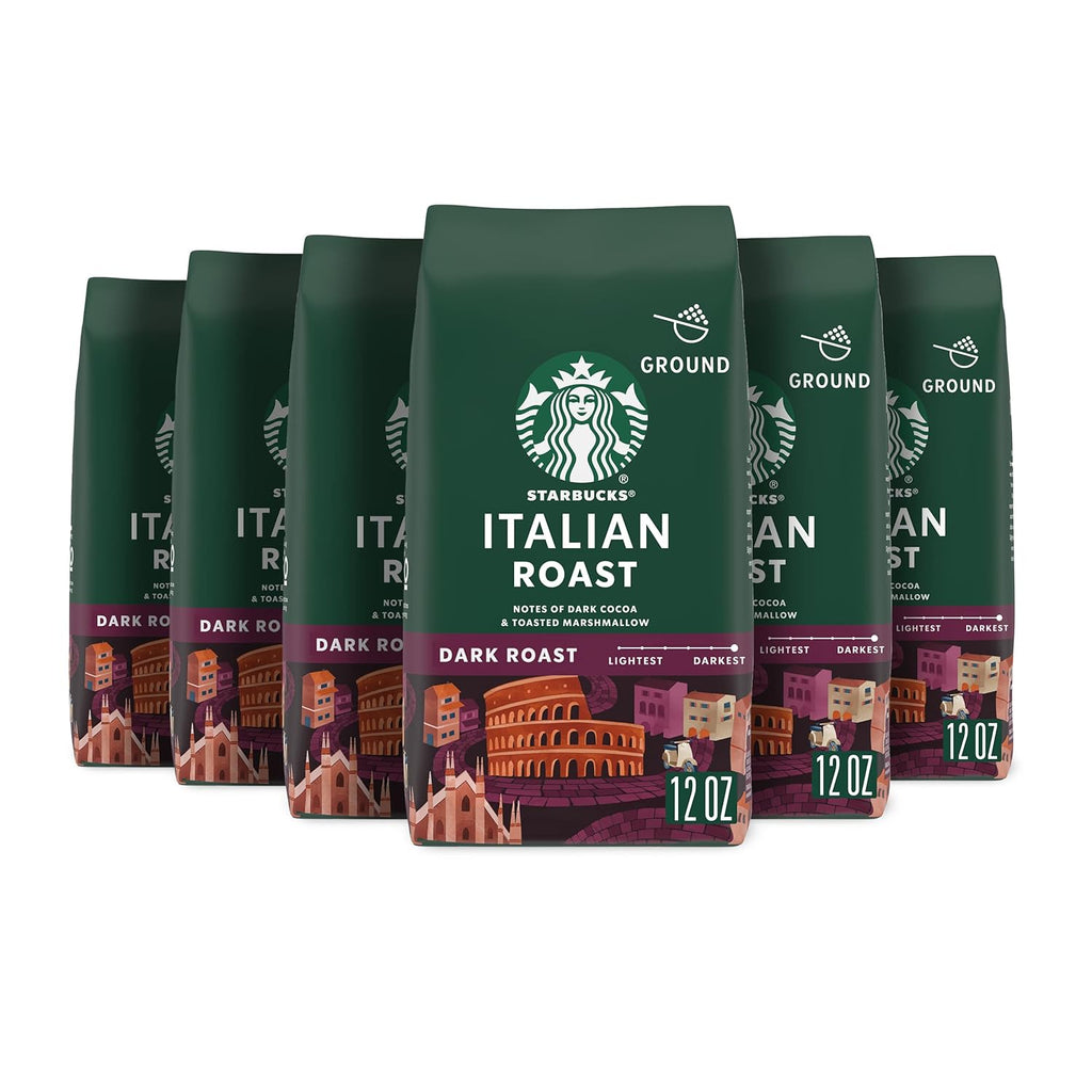 Starbucks Ground Coffee - Dark Roast Italian Blend | Six 12 oz Bags for Hot or Iced Coffee