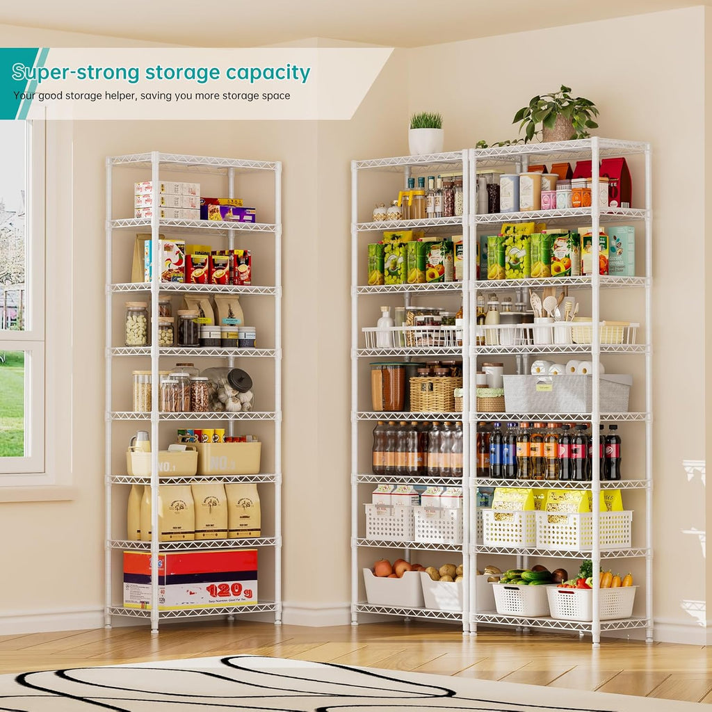 SINGAYE 8-Tier Metal Shelf Organizer - Adjustable Wire Shelving Unit for Kitchen, Garage & Pantry | 12" D x 22" W x 74" H - White