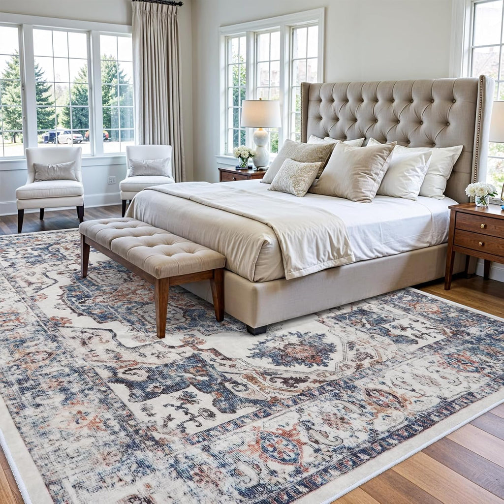 Skiennix Large 9x12 Area Rug - Soft, Non-Slip, Stain-Resistant Carpet for Living Room & Bedroom | Brick Color