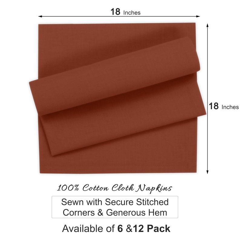 Ruvanti Cloth Napkins Set of 12, 100% Cotton High GSM 18x18 Inches Soft, Washable, Highly Durable & Absorbent, Perfect for Parties, Christmas, Thanksgiving Dinners – Rust