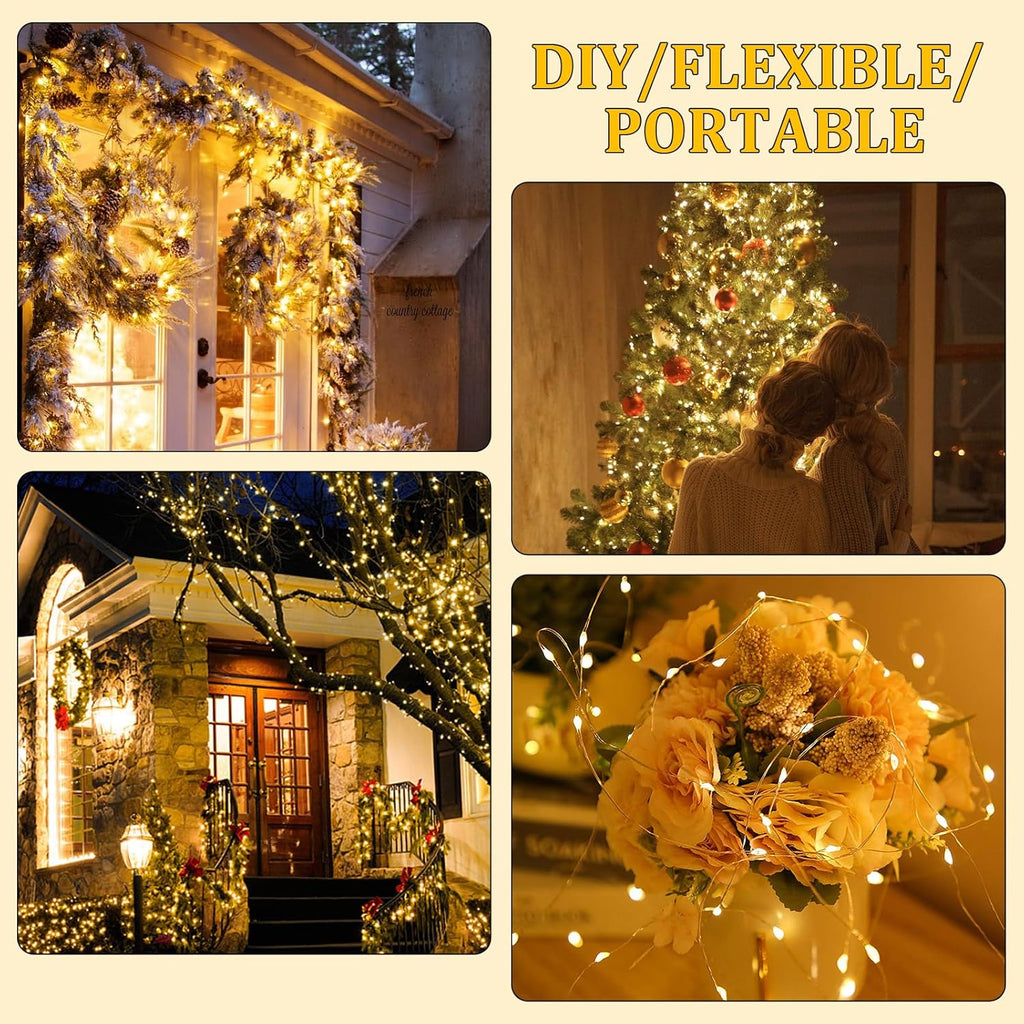 Skiennix Mini Battery Powered Fairy Lights - 16ft Warm White Copper Wire String Lights for Bedroom, Christmas & Weddings