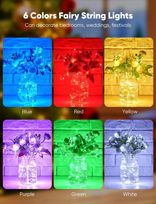 Minetom 12 Pack Fairy Lights - Battery Operated Twinkle Lights with 8 Modes | 7ft, 20 LEDs, Waterproof Silver Wire for DIY Decor