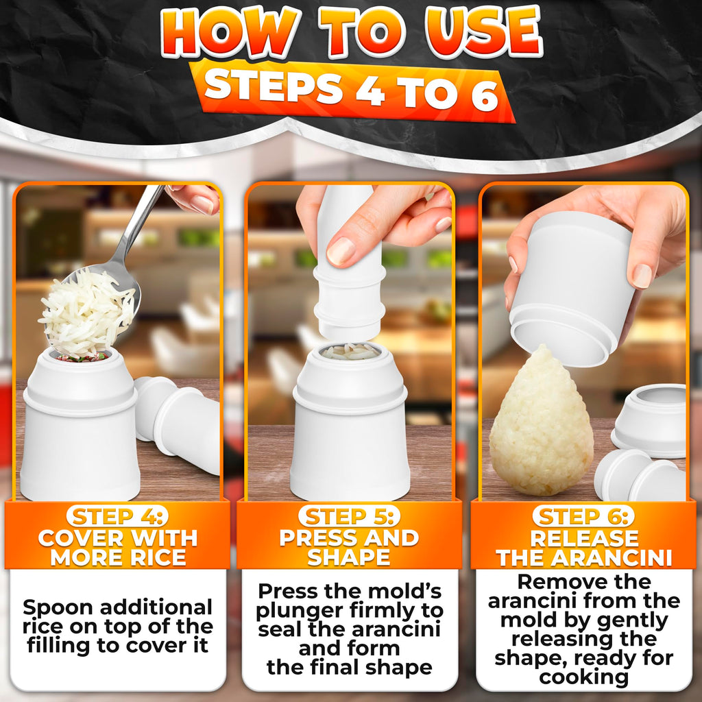2 Pcs Arancini Maker Mold Set – Dual Round & Conical Rice Ball Mold, 160g/5.65oz Portion Size, Easy to Use, Dishwasher Safe, Comfortable Grip – Rice Molds for Home Cooks, Bento Meals & Street Food