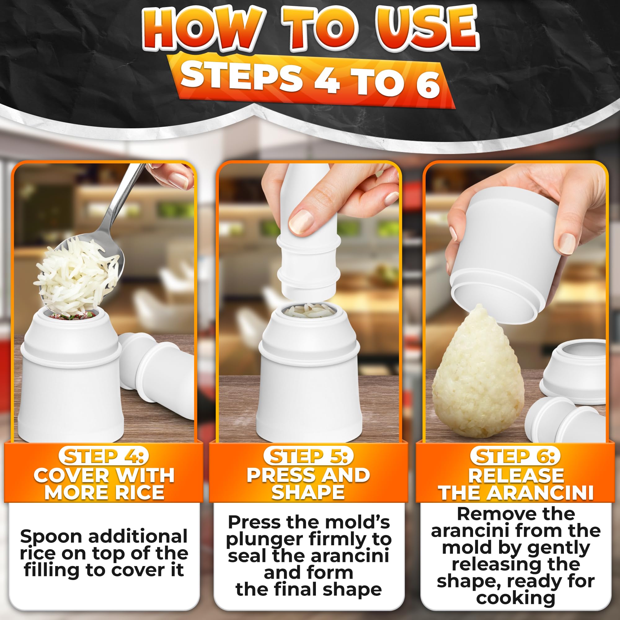 2 Pcs Arancini Maker Mold Set – Dual Round & Conical Rice Ball Mold, 160g/5.65oz Portion Size, Easy to Use, Dishwasher Safe, Comfortable Grip – Rice Molds for Home Cooks, Bento Meals & Street Food