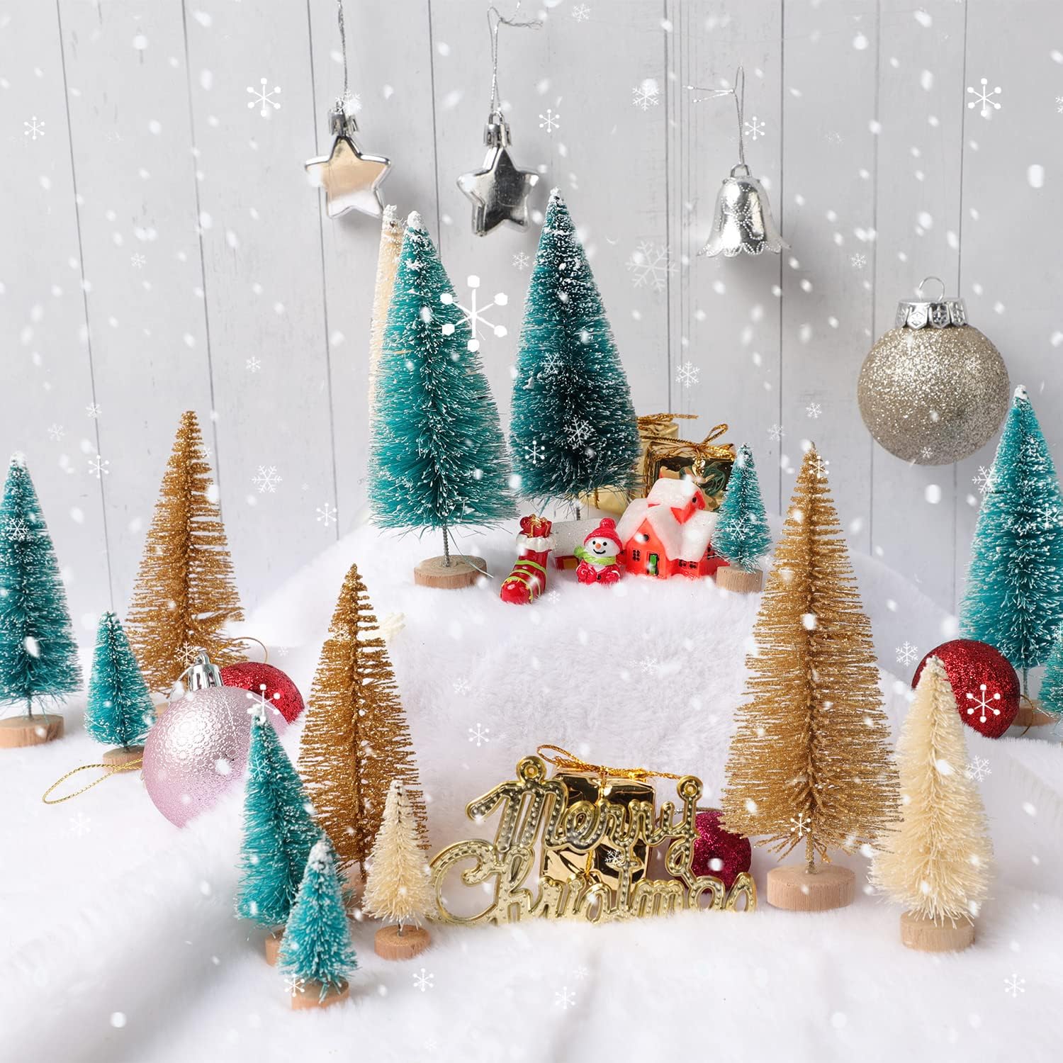Skiennix Mini Christmas Trees - 30 Pcs Artificial Bottle Brush Trees in 5 Sizes for Festive Home Decor